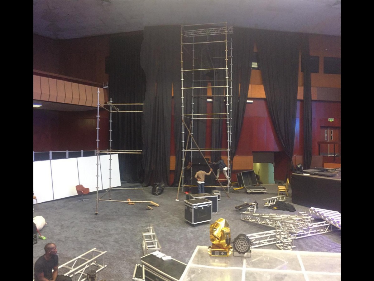 Backstage build in progress at large Cape Town venue