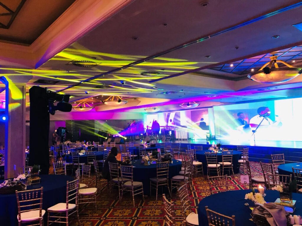 Large gala dinner with lighting and AV at Cape Town hotel venue