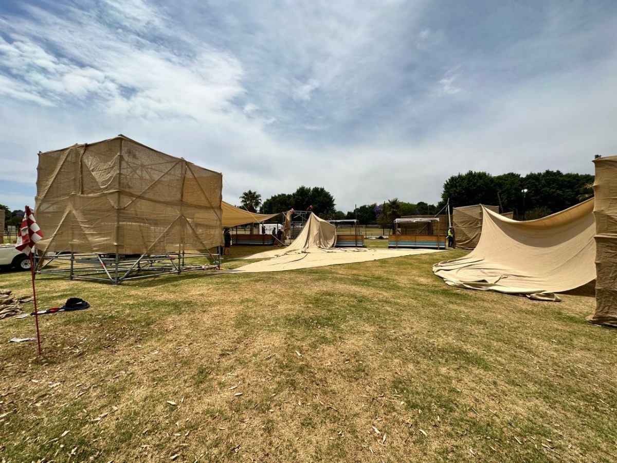 Tent rigging in progress for event setup in Cape Town