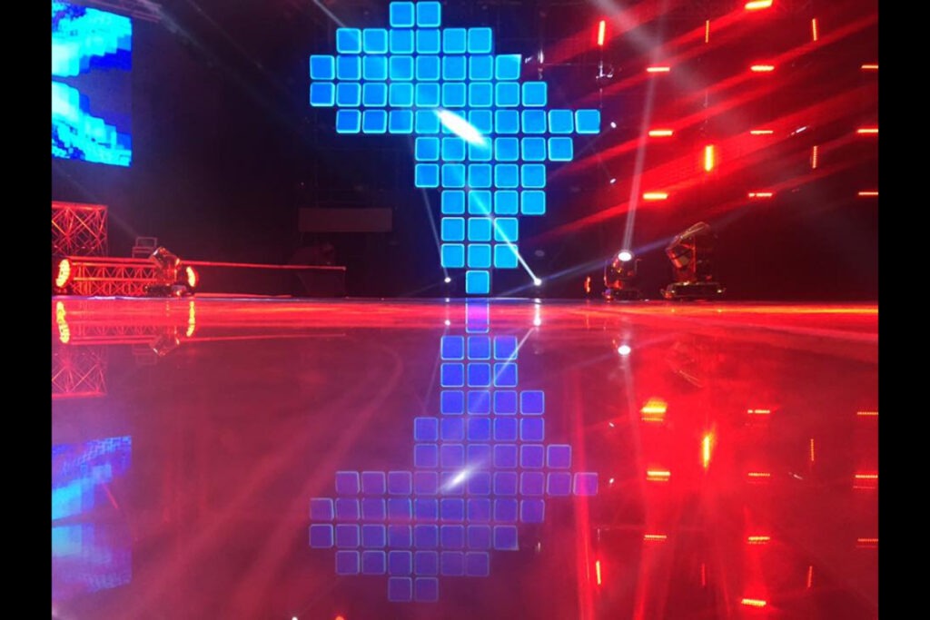 LED map of Africa reflected on glossy floor