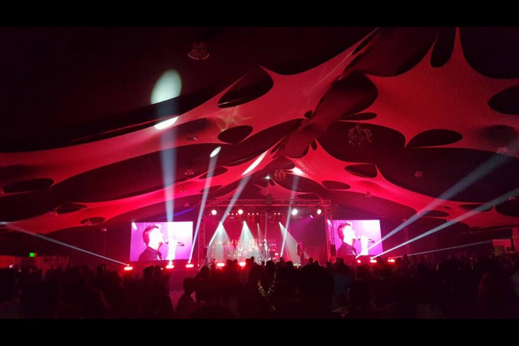 Stage lighting under stretch tent – AV & rigging Cape Town