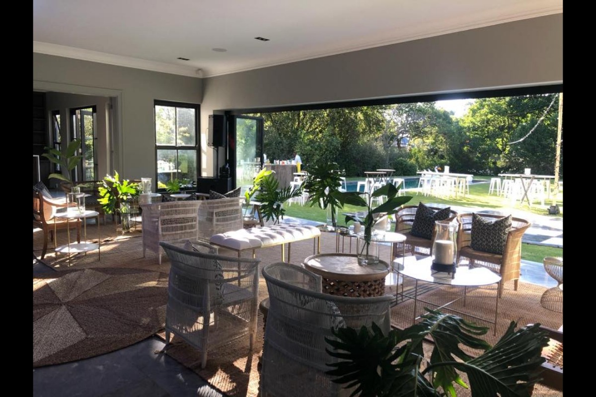 Acrylic furniture and clear setup inside luxury venue in Cape Town
