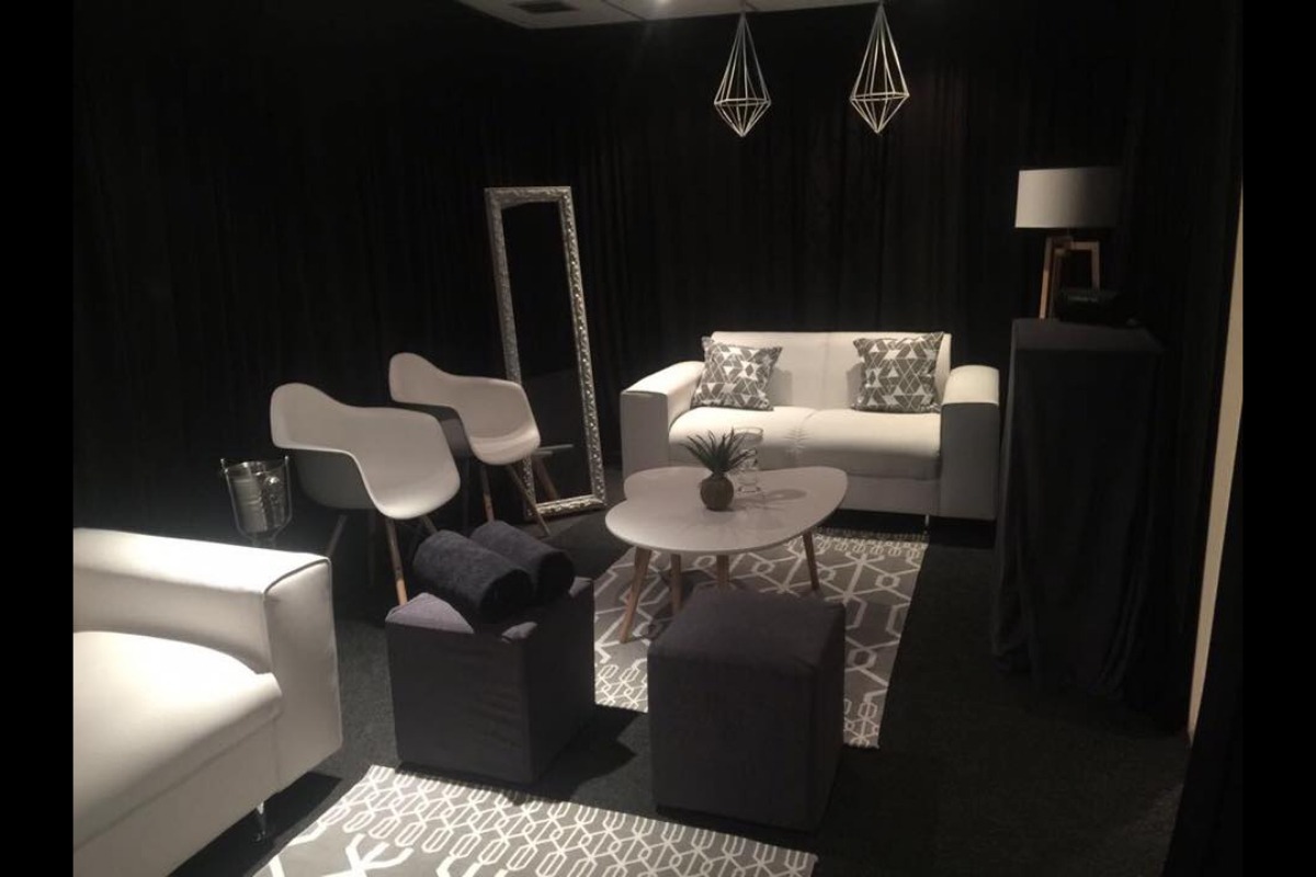 Black and white VIP lounge setup for events with modern styling – Animate-Co
