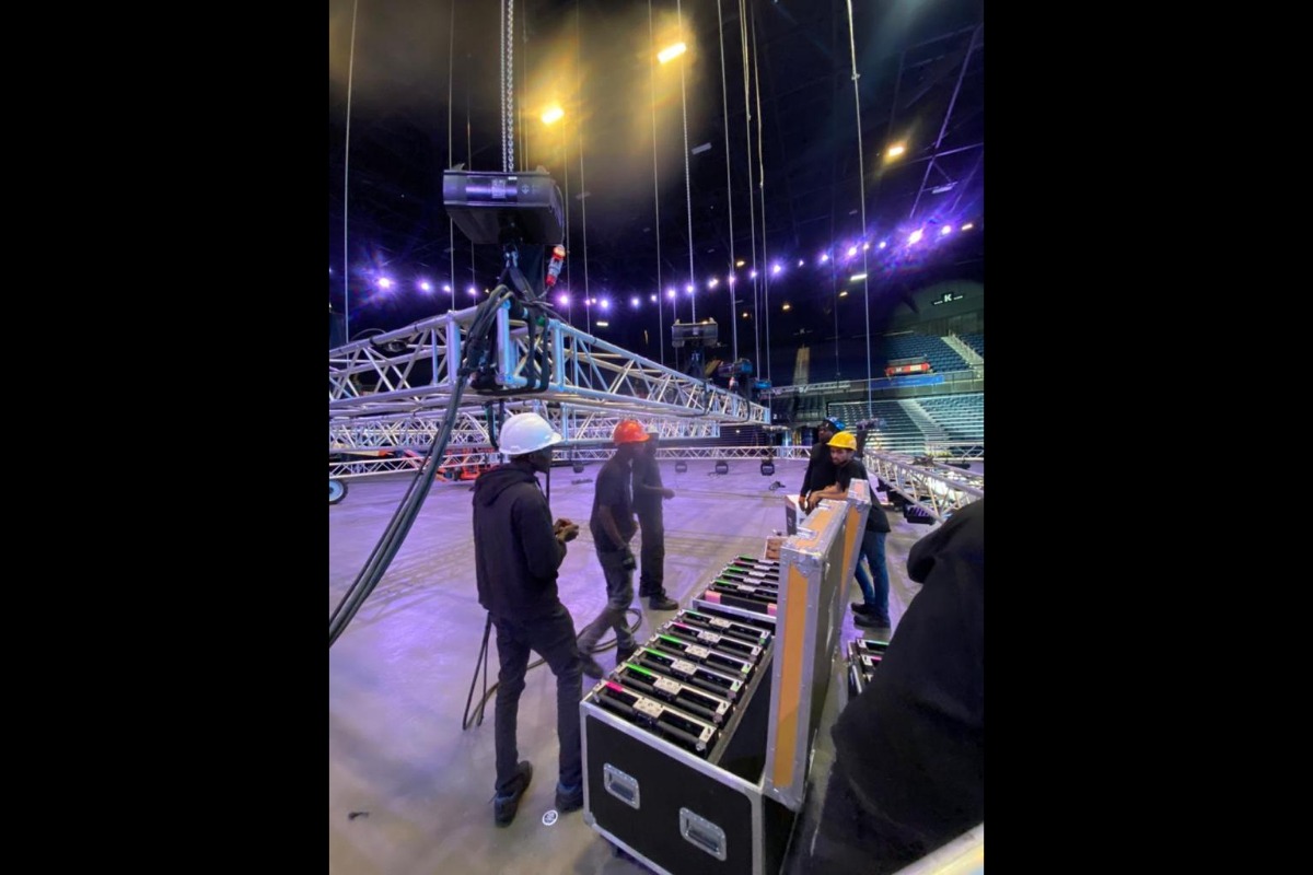 Animate-Co crew rigging AV gear inside venue – Cape Town