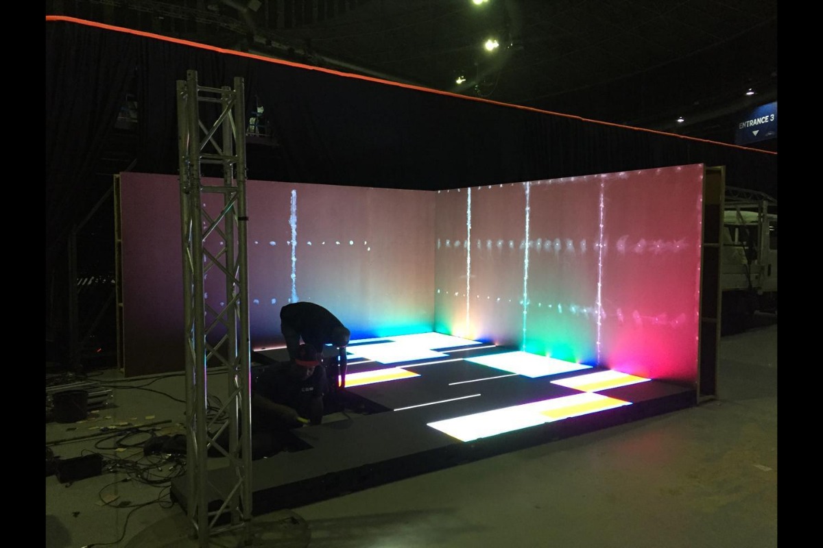 Curved LED screen installation for expo or stage setup