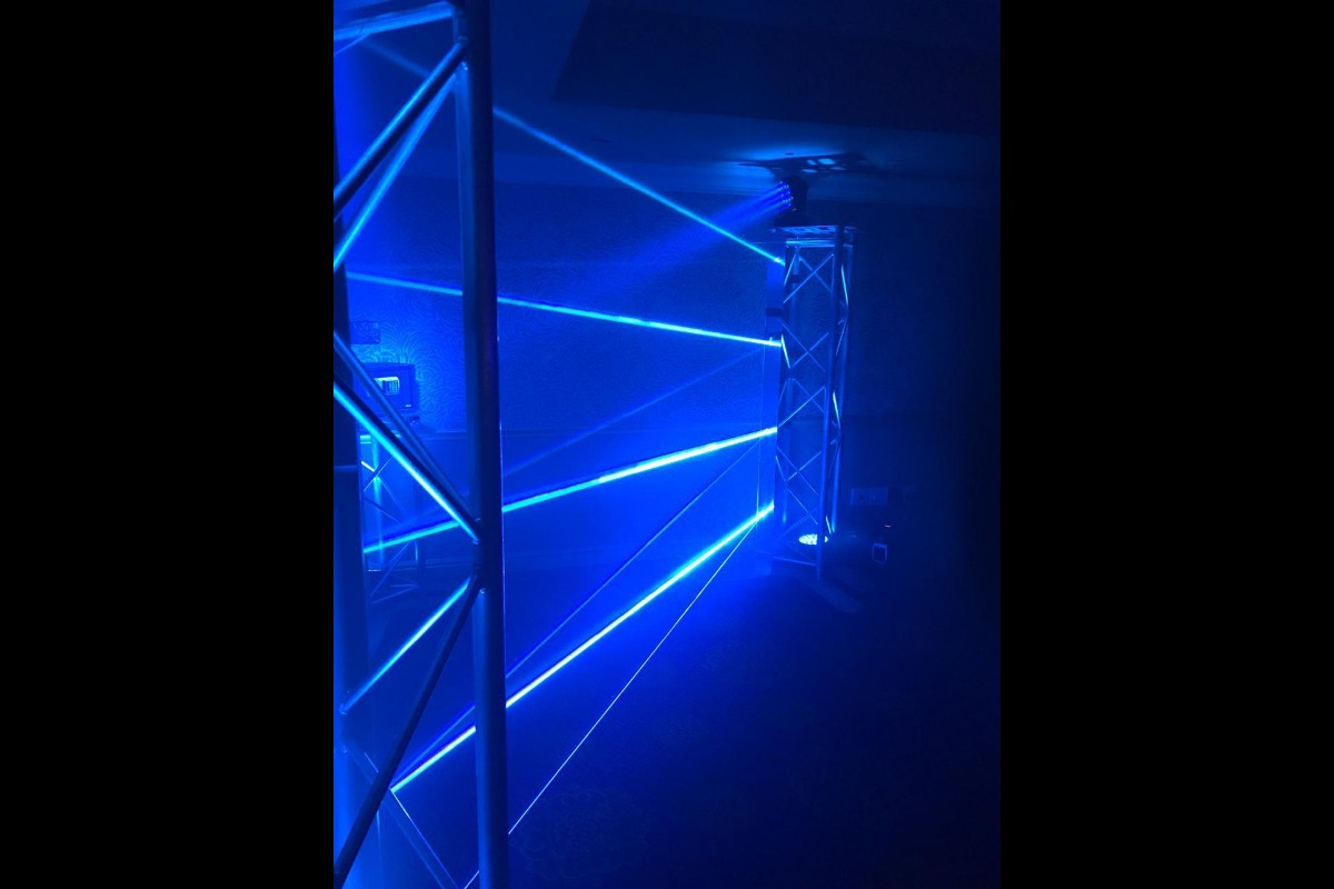 Blue AV truss lighting setup – Cape Town AV rental